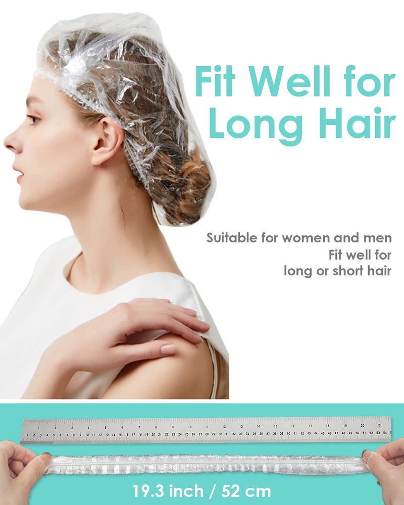 Auban 50 PCS Shower Cap Disposable,Bath Caps Larger Thick Clear Waterproof Plastic Elastic Hair Bath Caps For Women Hotel Travel Essentials Accessories Deep Conditioning Hair Care(19.3") - Image 2